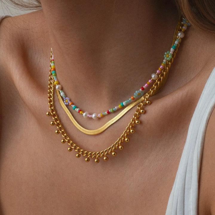 Saffron - Oriental Bead Link Necklace Stainless Steel  | Timi of Sweden