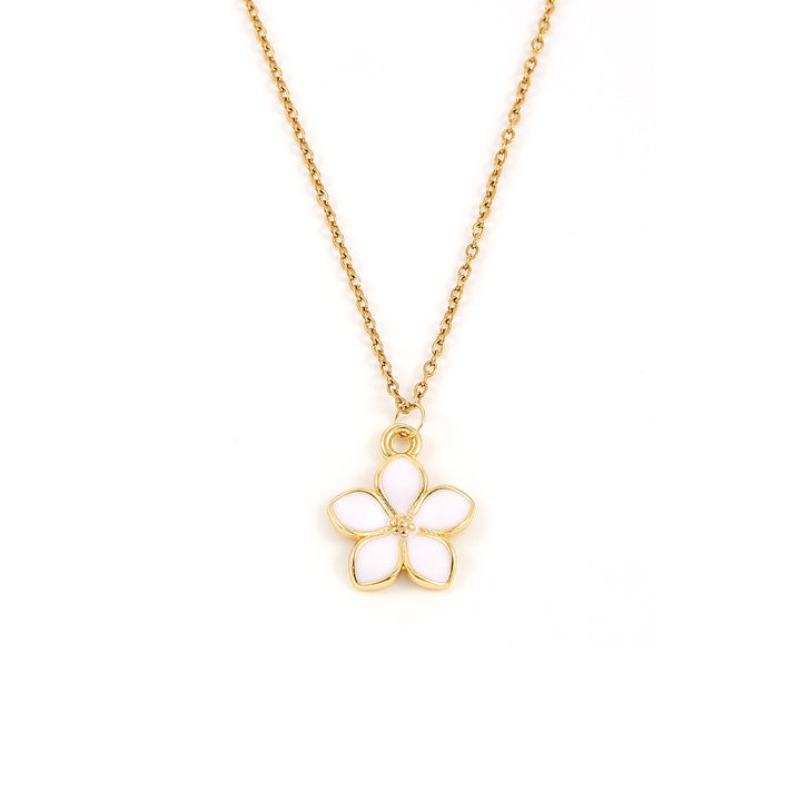 Gene - White Enamel Flower Dangling Necklace