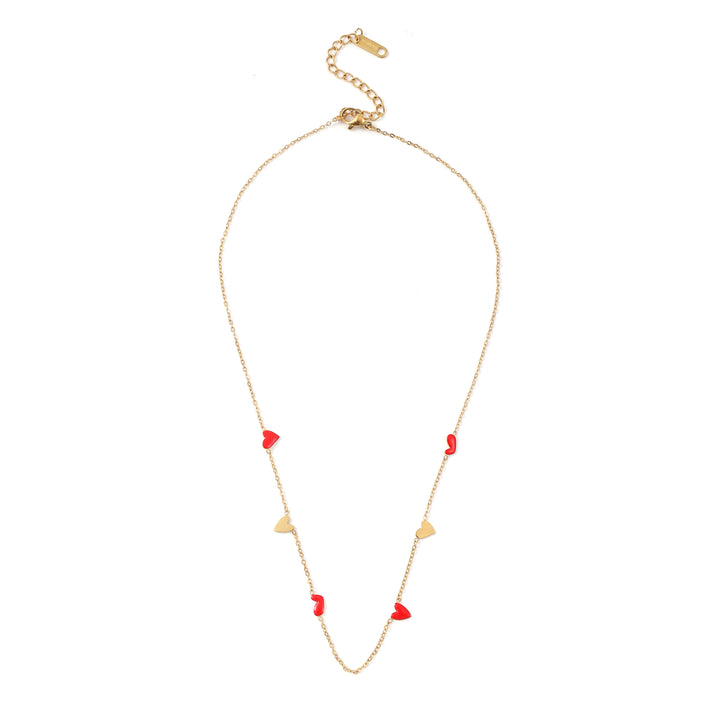 Linnea - Heart Chain Necklace Red & Gold Stainless Steel