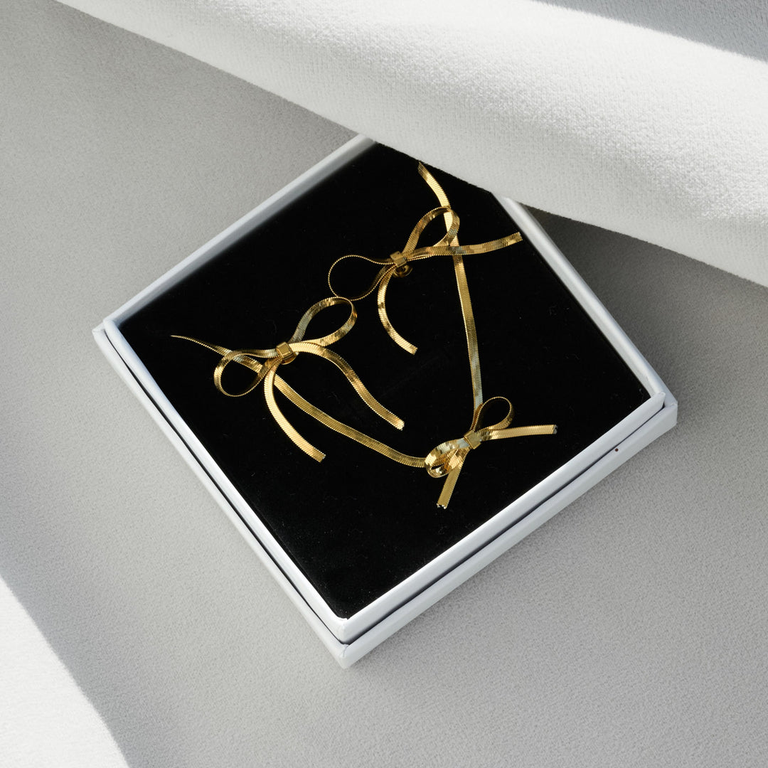 Bow Snake Chain Necklace & Earrings Gift Set