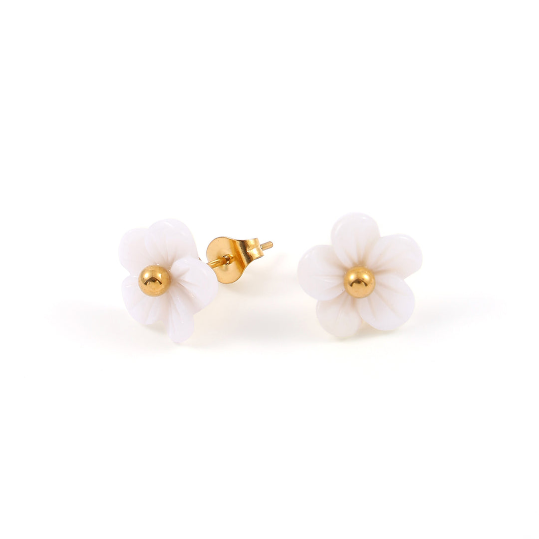 Ellen - White Flower Stud Earrings Stainless Steel